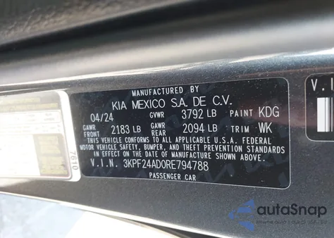 2024 Kia Forte Lxs from USA, damaged, VIN 3KPF24AD0RE794788